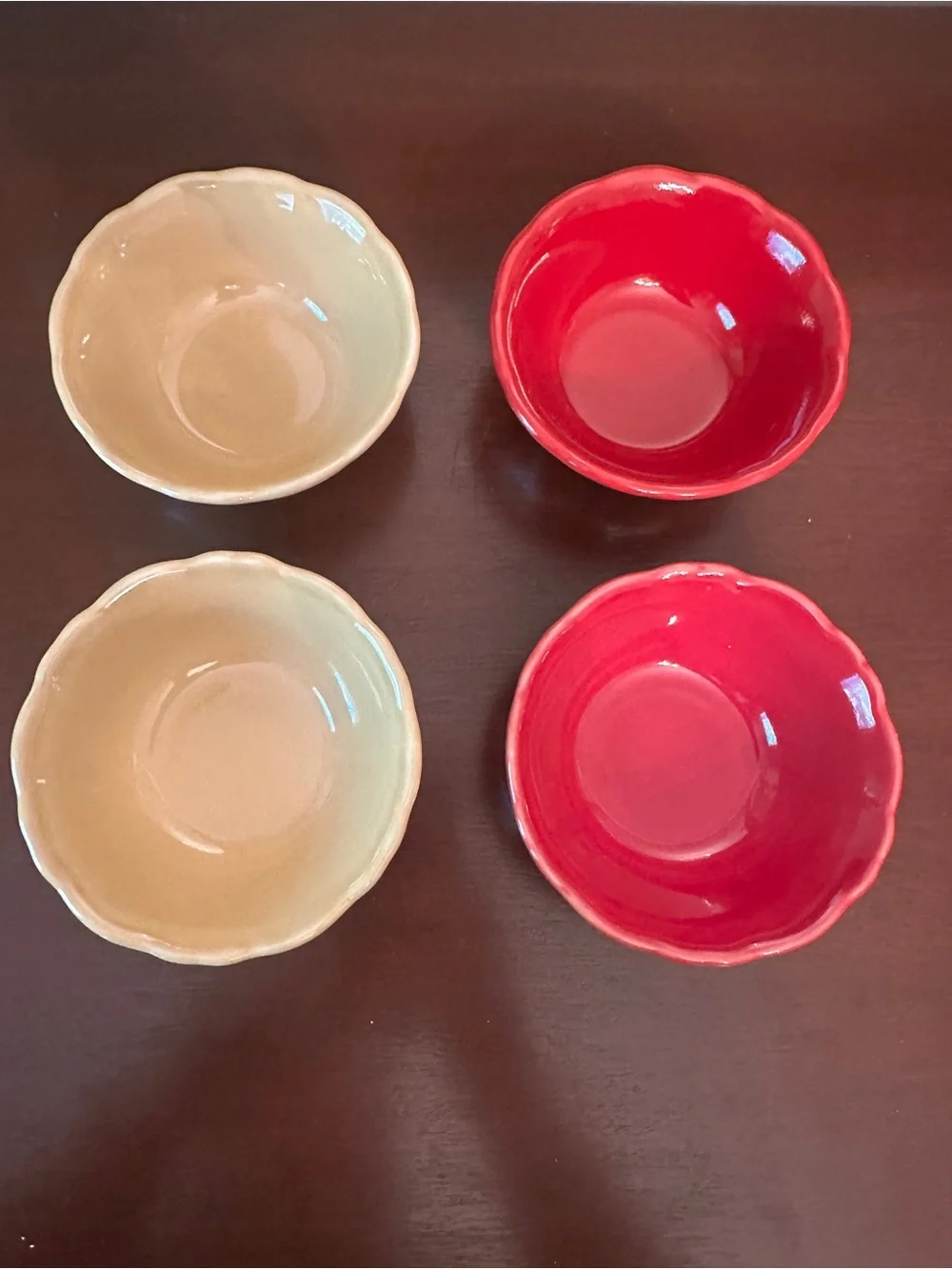 Set of Stacked Ceramic Bowls in Red and Tan